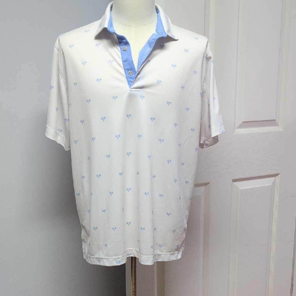Bermuda Sands White Polo Light Blue Palm Trees Crown Park Embroidered Logo Sz L